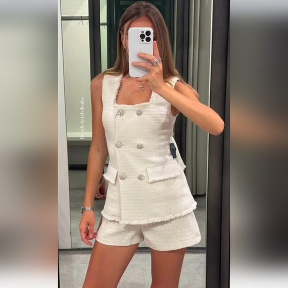 Zara Set 2pc  tweed textured  vest and pants - Picture 6 of 14